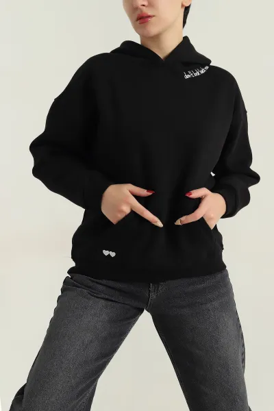 Siyah Şardonlu Nakışlı Kadın Sweat 417930