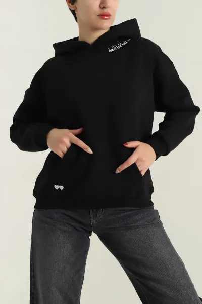 Siyah Şardonlu Nakışlı Kadın Sweat 417930