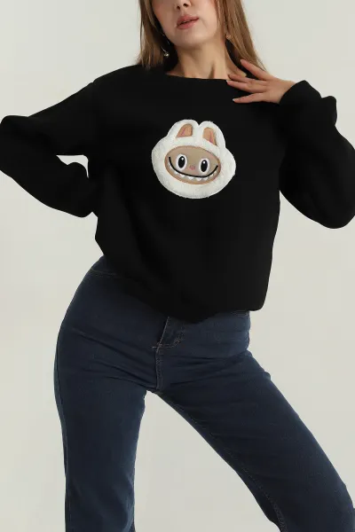 siyah-sardonlu-nakisli-uc-ip-kadin-sweat-391619