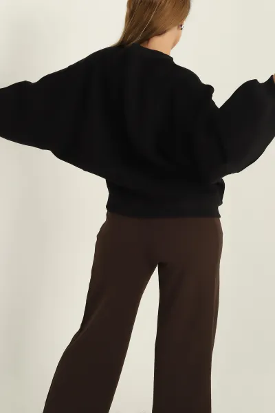 Siyah Şardonlu Reglan Kol Bayan Sweat 300672