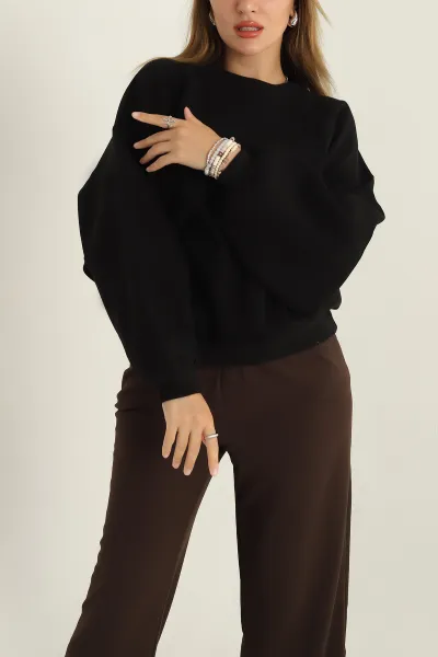 Siyah Şardonlu Reglan Kol Bayan Sweat 300672
