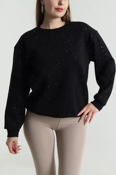 Siyah Şardonlu Simli Kadın Sweat 489379