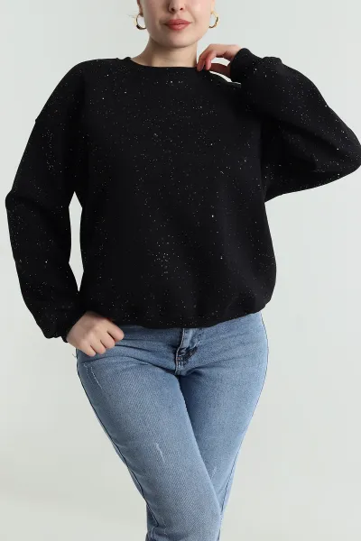 Siyah Şardonlu Simli Üç İp Kadın Sweat 493594