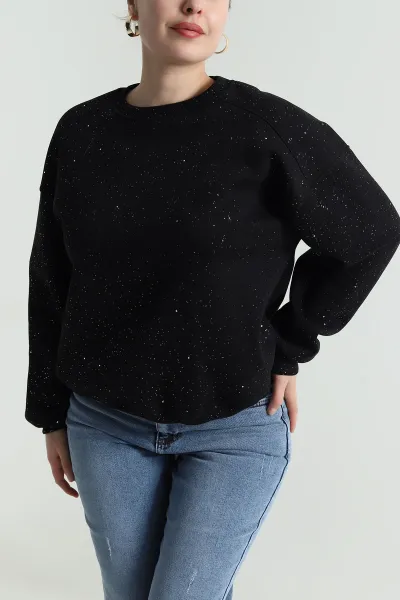 Siyah Şardonlu Simli Üç İp Kadın Sweat 493594