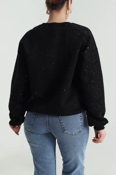 Siyah Şardonlu Simli Üç İp Kadın Sweat 493594