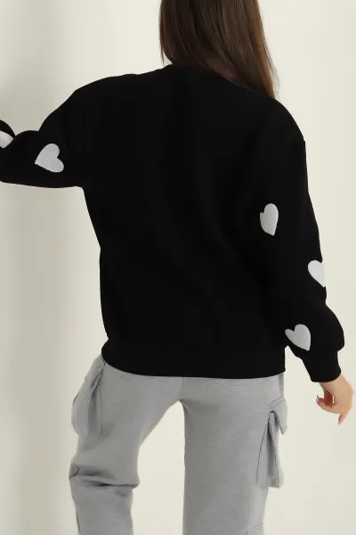 Siyah Şardonlu Süzene Nakışlı Bayan Sweat 300646