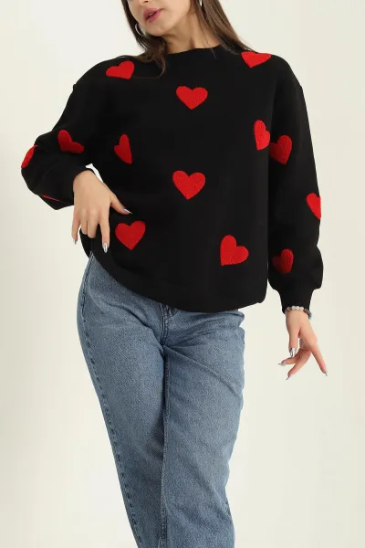 Siyah Şardonlu Süzene Nakışlı İki İp Bayan Sweat 319912