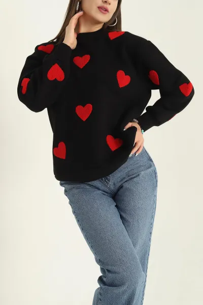 Siyah Şardonlu Süzene Nakışlı İki İp Bayan Sweat 319912