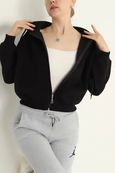 Siyah Şardonlu Üç İp Bayan Sweat 292549