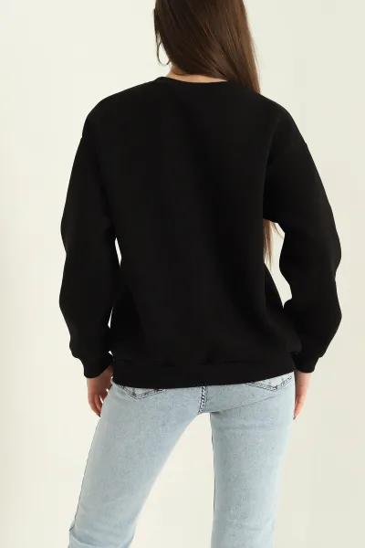 Siyah Şardonlu Üç İp Bayan Sweat 332349