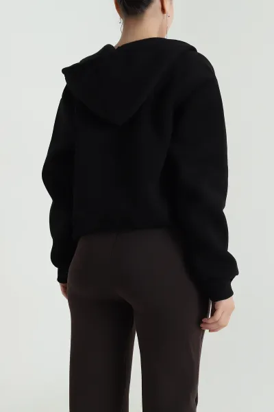 Siyah Şardonlu Üç İp Fermuarlı Kadın Sweat 483327