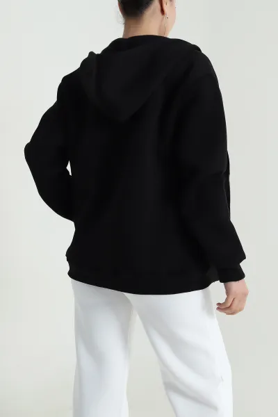 Siyah Şardonlu Üç İp Fermuarlı Kadın Sweat 483331