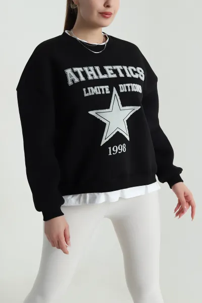 Siyah Şardonlu Üç İp Kadın Fermuarsız Sweat 490571