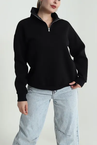 Siyah Şardonlu Üç İp Kadın Sweat 484592