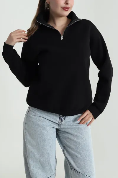 Siyah Şardonlu Üç İp Kadın Sweat 484592