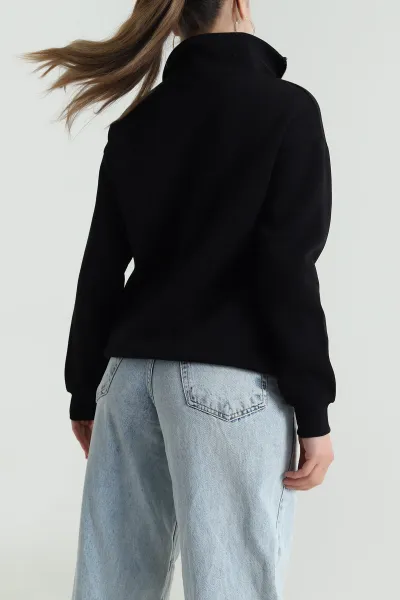 Siyah Şardonlu Üç İp Kadın Sweat 484592