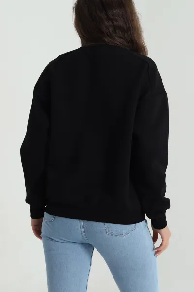 Siyah Şardonlu Üç İp Kadın Sweat 485098