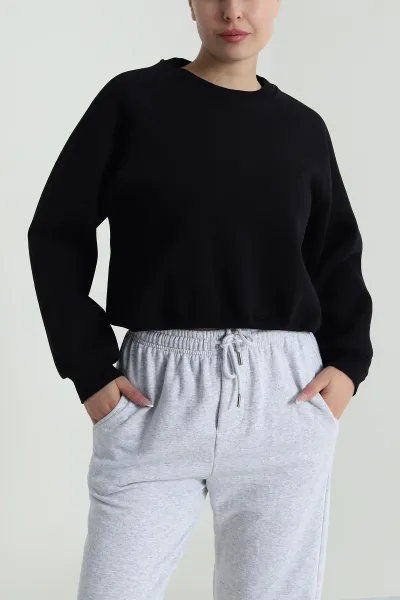 Siyah Şardonlu Üç İp Kadın Sweat 487105