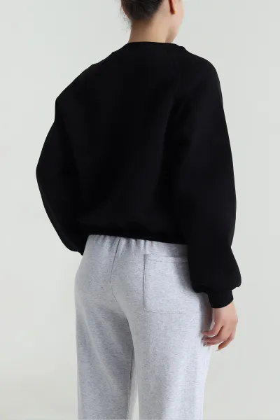 Siyah Şardonlu Üç İp Kadın Sweat 487105