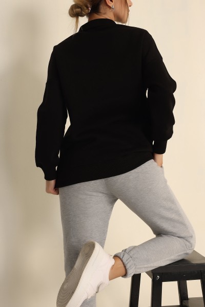 Siyah Şardonlu Yarım Fermuarlı Sweat 222623