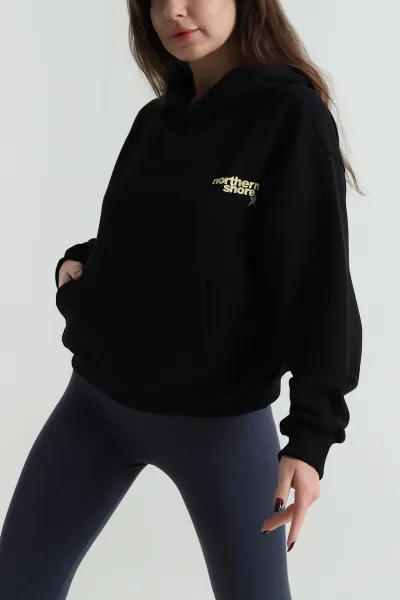 Siyah Şardonsuz Üç İp Kadın Fermuarsız Sweat 498034