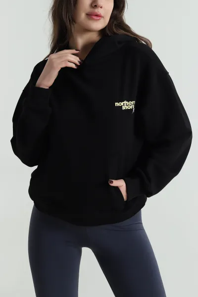 Siyah Şardonsuz Üç İp Kadın Fermuarsız Sweat 498034