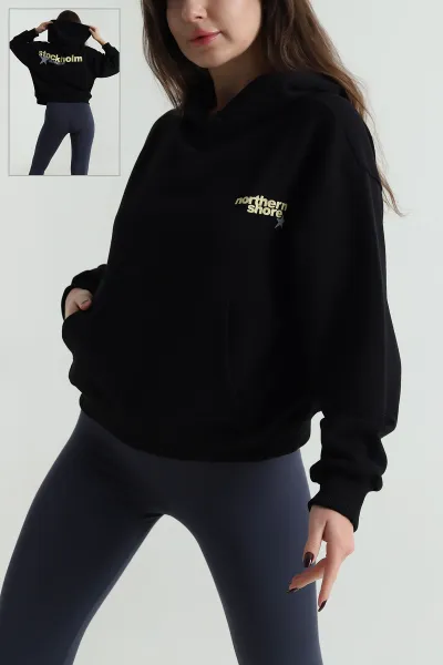 Siyah Şardonsuz Üç İp Kadın Fermuarsız Sweat 498034