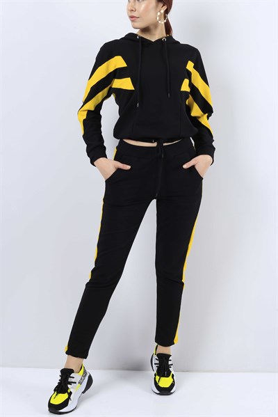 Siyah Sarı Şeritli Bayan Eşofman Takımı 21029B