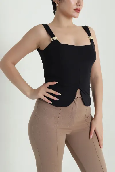 Siyah Scuba Kolsuz Kadın Bluz 470573