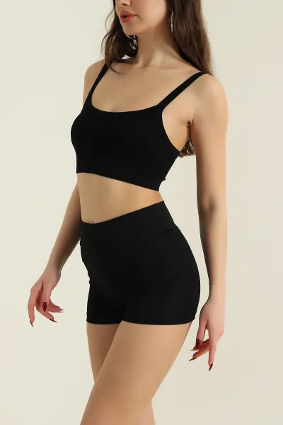 Siyah Seamless Askılı Crop Büstiyer 423253