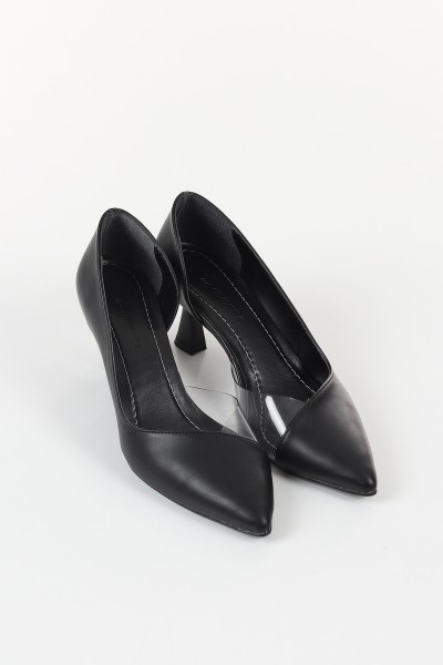 Siyah Şeffaf Detay Tasarım Topuklu Ayakkabı 124207