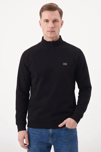Siyah Selanik Yarım Fermuarlı Boğazlı Erkek Sweat 497732