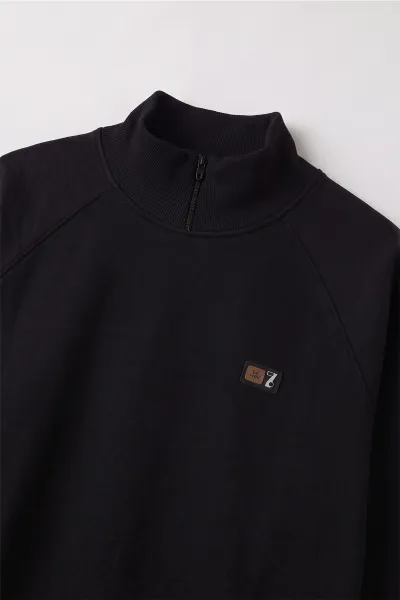 Siyah Selanik Yarım Fermuarlı Boğazlı Erkek Sweat 497732