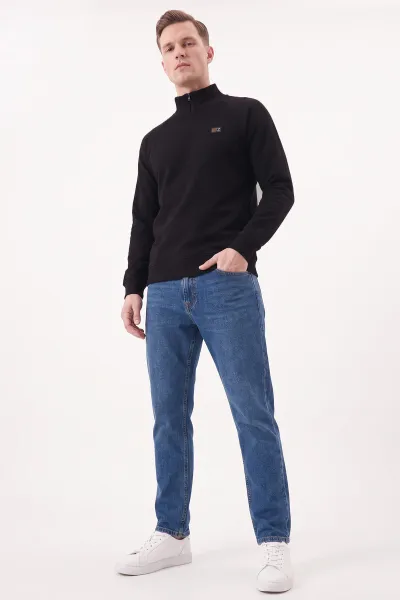 Siyah Selanik Yarım Fermuarlı Boğazlı Erkek Sweat 497732