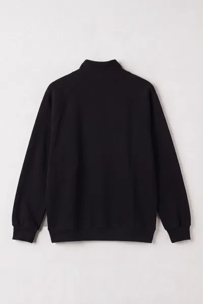Siyah Selanik Yarım Fermuarlı Boğazlı Erkek Sweat 497732