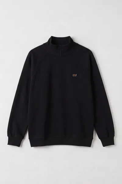 Siyah Selanik Yarım Fermuarlı Boğazlı Erkek Sweat 497732