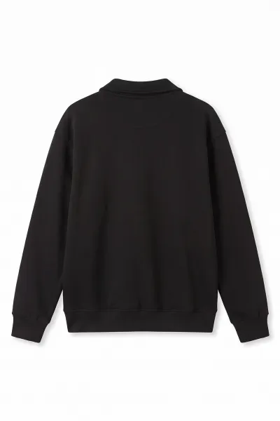 Siyah Selanik Yarım Fermuarlı Polo Yaka Erkek Sweatshirt 494484