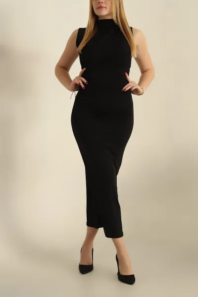 Siyah Sendy Büzgülü Drapeli Elbise 249561