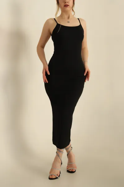 Siyah Sendy Kumaş Kolsuz Elbise 264856