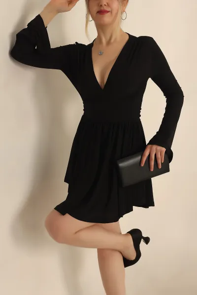 Siyah Sendy Kumaş Şort Elbise 234633