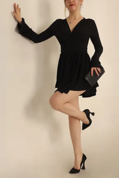 Siyah Sendy Kumaş Şort Elbise 234633