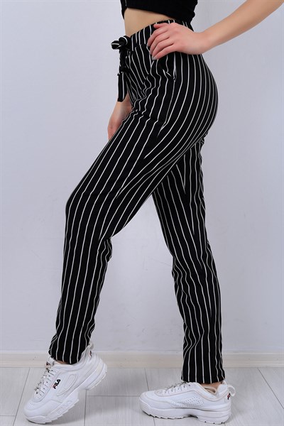 Siyah Şeritli Bayan Kumaş Pantolon 13010B
