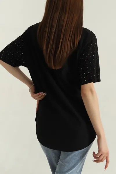 Siyah Serpme Taşlı Kadın Bluz 377662