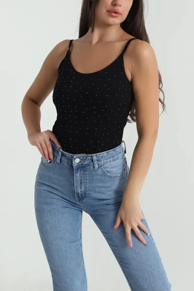 Siyah Serpme Taşlı Oysho Kadın Zıbın Bluz 475265