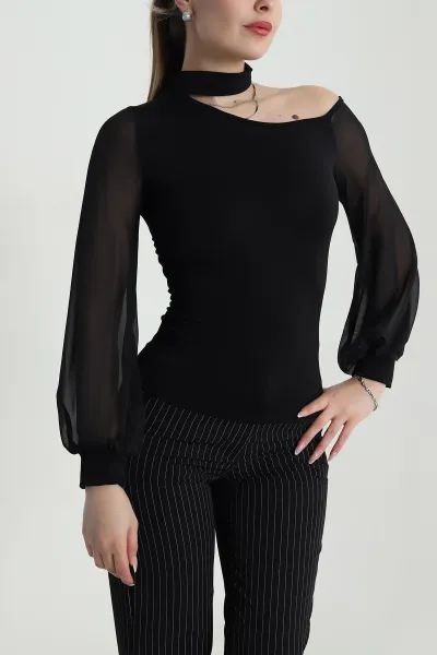 Siyah Şifon Kol Sandy Kadın Bluz 491341