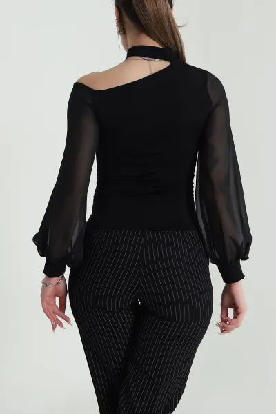 Siyah Şifon Kol Sandy Kadın Bluz 491341