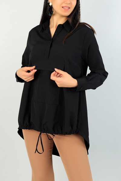 Siyah Sıkmalı Tasarım Poplin Tunik 70941