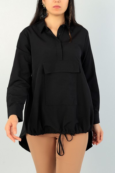 Siyah Sıkmalı Tasarım Poplin Tunik 70941