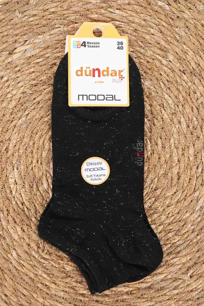 Siyah Simli Dört Mevsim Kadın Modal Soket Patik Çorap (36-40) 476967