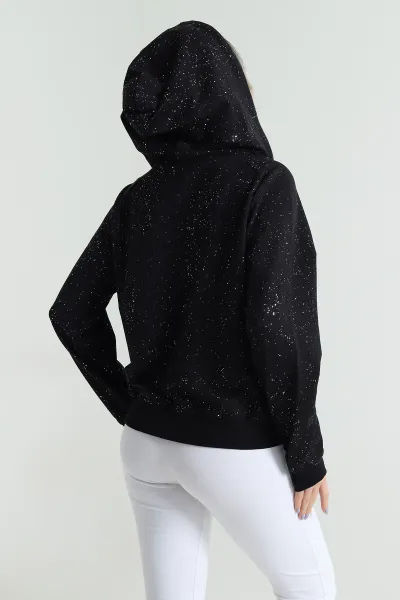 Siyah Sİmli İki İp Kadın Fermuarlı Sweat 488569
